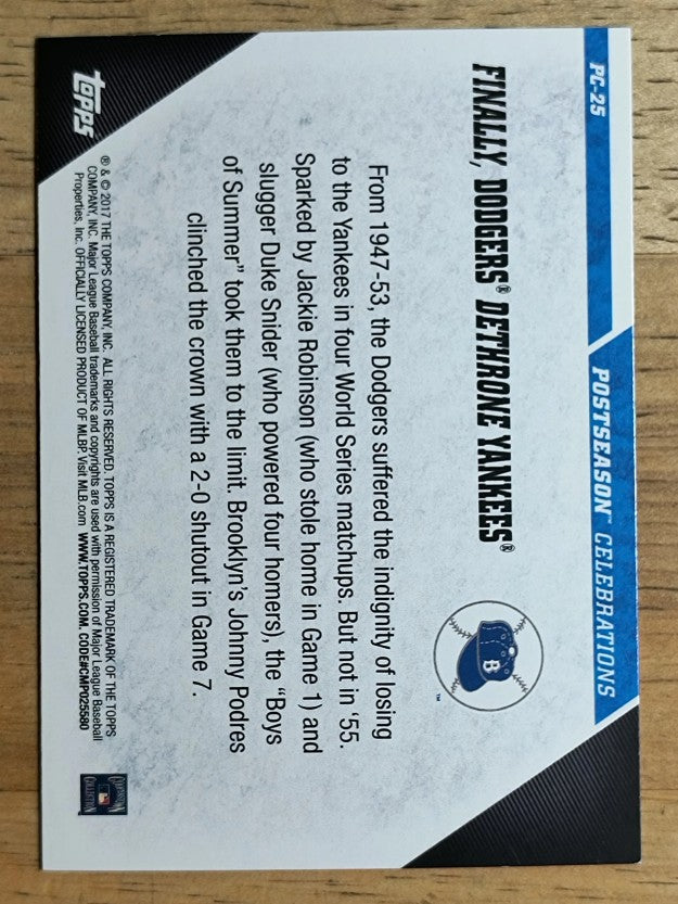 2017 Topps Update Postseason Celebration #PC25 Brooklyn Dodgers (NM)