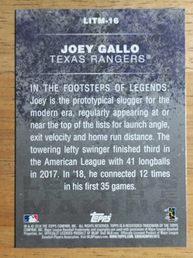 2018 Topps Update Legends in the Making #LITM16 Joey Gallo