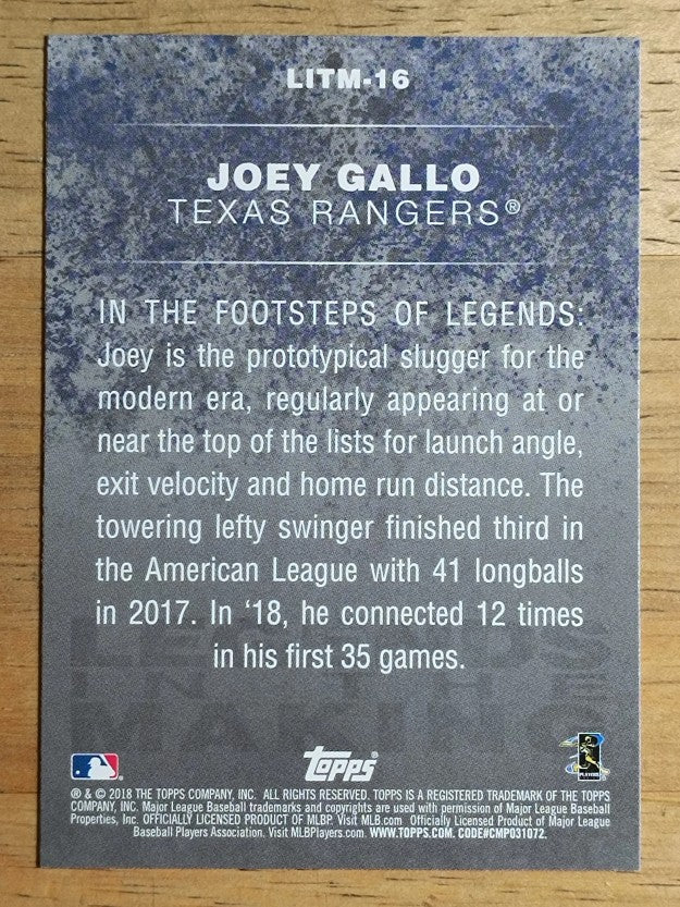 2018 Topps Update Legends in the Making Blue #LITM16 Joey Gallo
