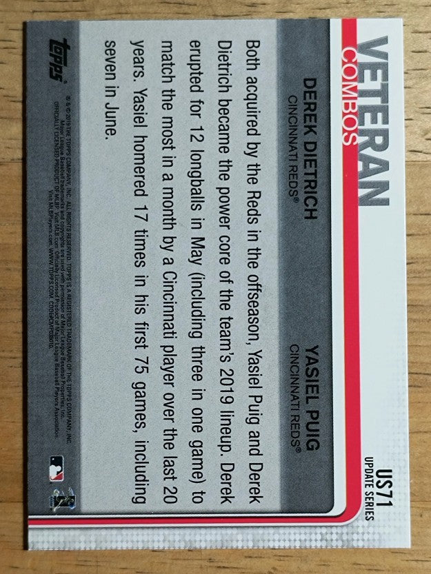 2019 Topps Update #US71 Derek Dietrich/Yasiel Puig