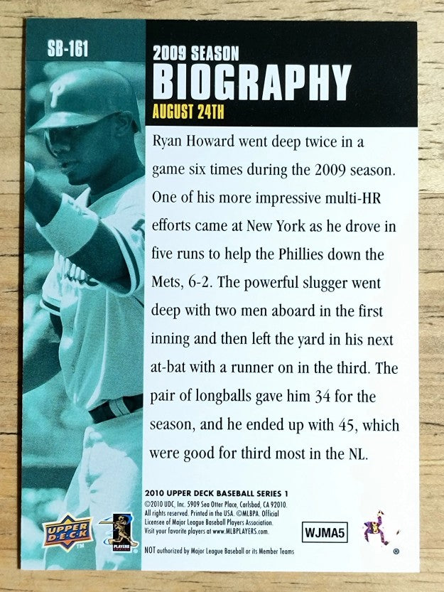 2010 Upper Deck Season Biography #SB161 Ryan Howard
