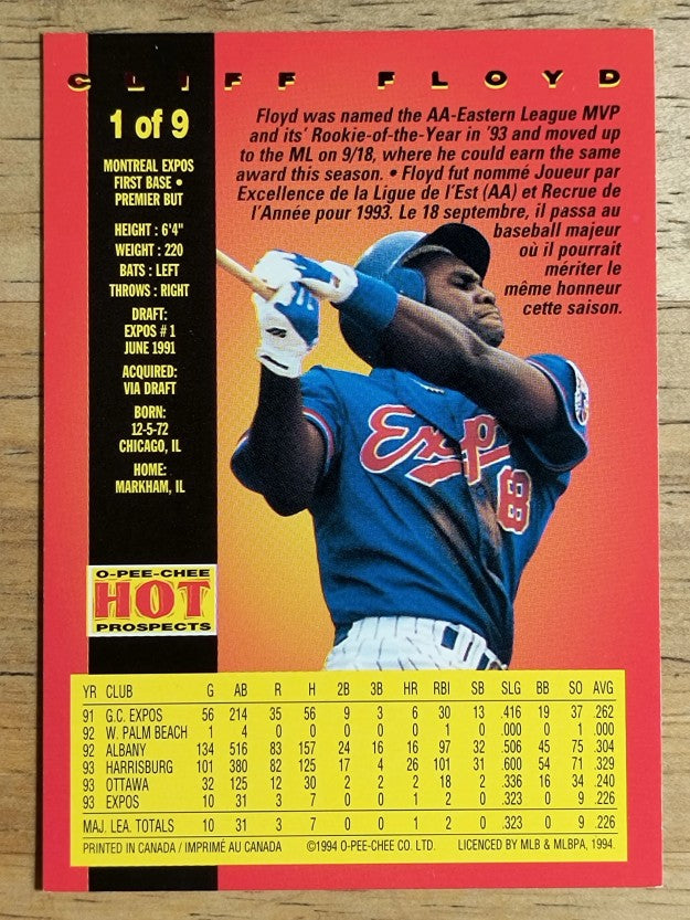 1994 O-Pee-Chee Hot Prospects #1 Cliff Floyd