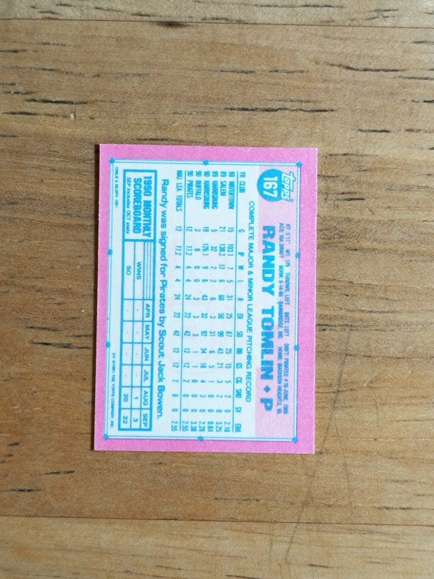 1991 Topps Micro #167 Randy Tomlin RC