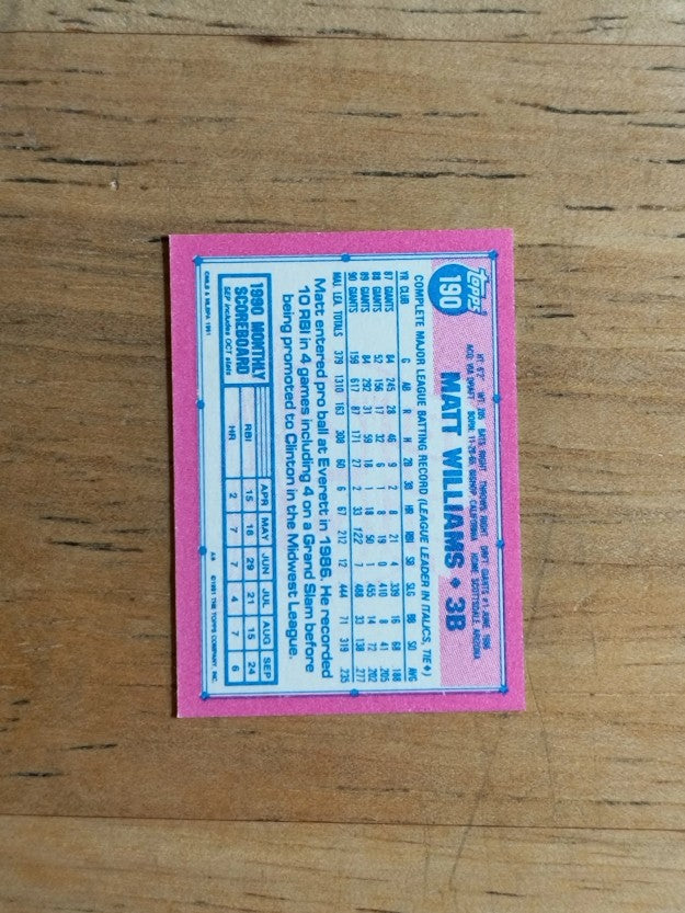 1991 Topps Micro #190 Matt Williams