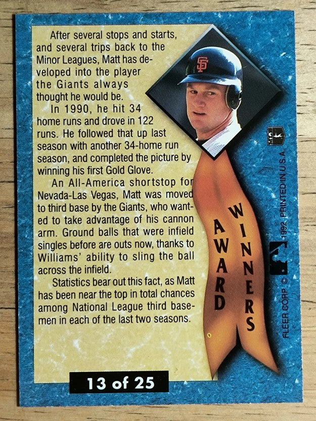 1992 Ultra Award Winners #13 Matt Williams