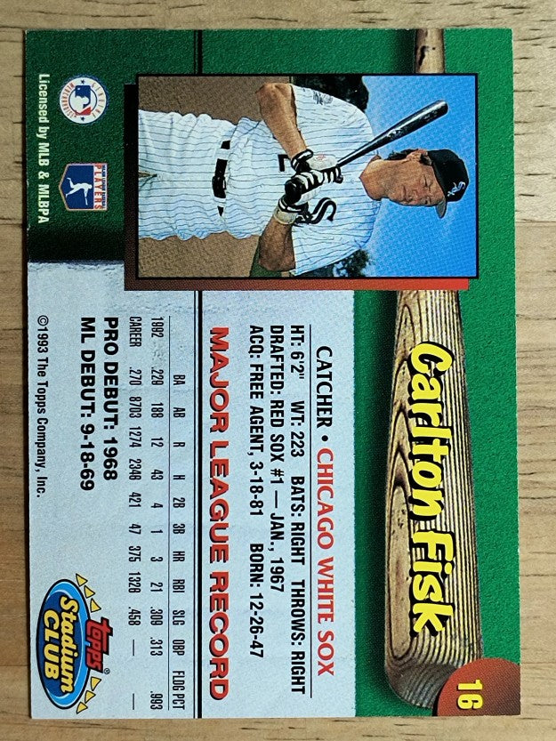 1993 White Sox Stadium Club #16 Carlton Fisk