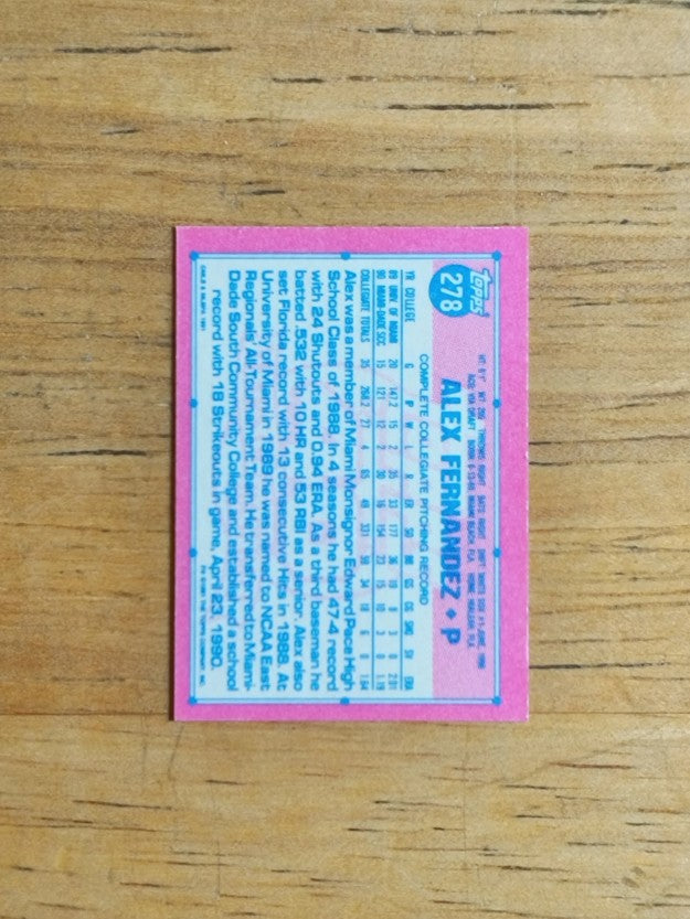 1991 Topps Micro #278 Alex Fernandez FTC