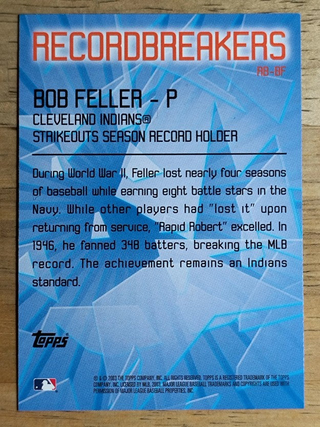 2003 Topps Record Breakers #BF Bob Feller 2
