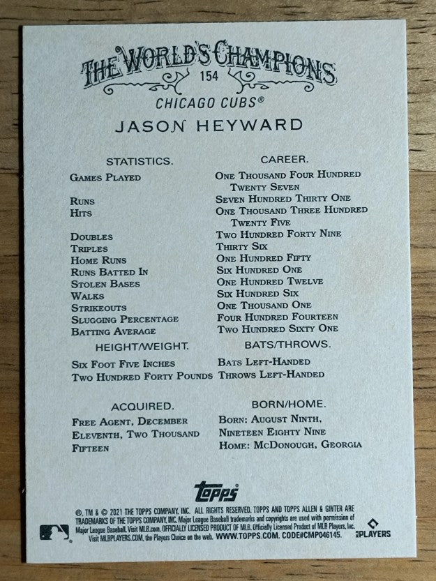 2021 Topps Allen and Ginter #154 Jason Heyward