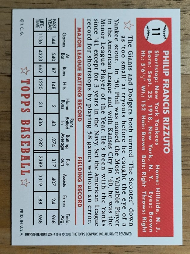 2002 Topps '52 Reprints #52R7 Phil Rizzuto