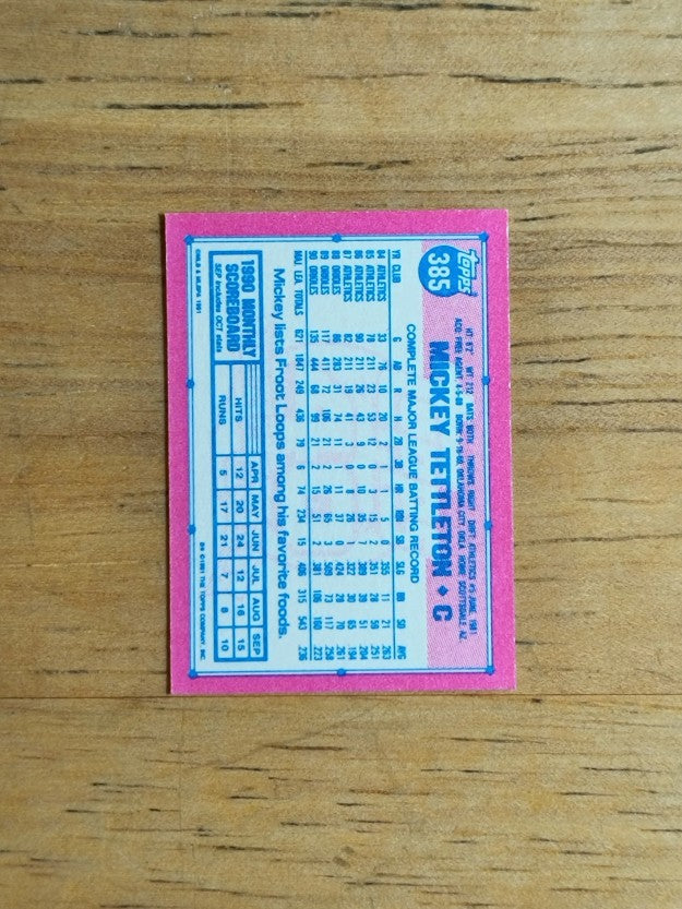 1991 Topps Micro #385 Mickey Tettleton