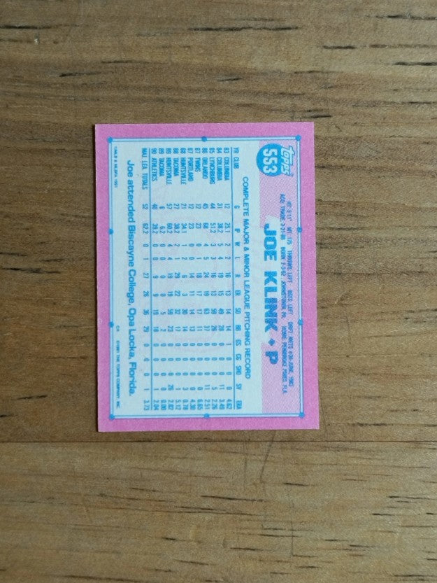 1991 Topps Micro #553 Joe Klink
