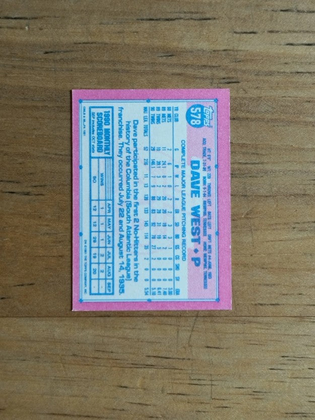 1991 Topps Micro #578 Dave West
