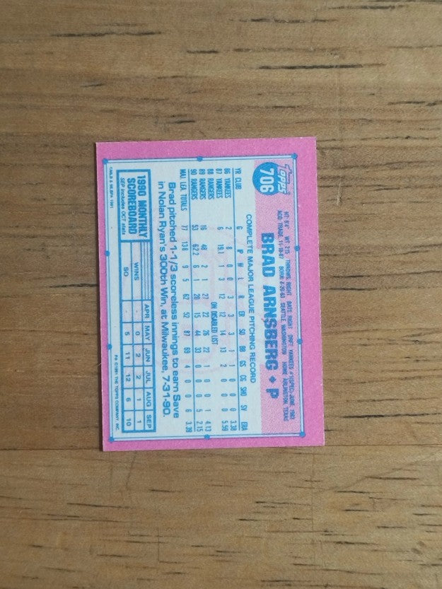 1991 Topps Micro #706 Brad Arnsberg