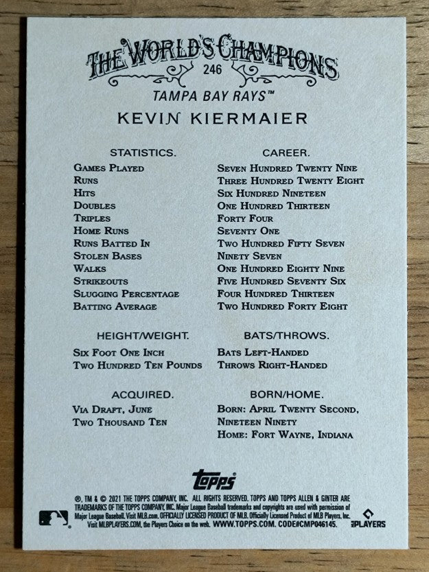2021 Topps Allen and Ginter #246 Kevin Kiermaier