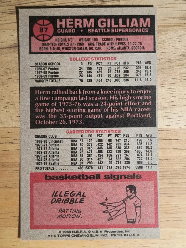 1976-77 Topps #87 Herm Gilliam (EX)