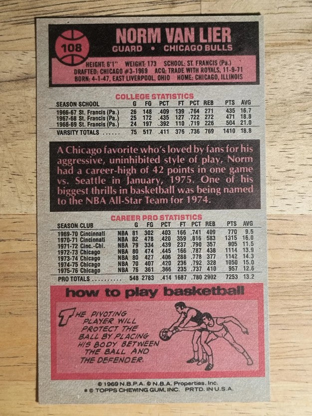 1976-77 Topps #108 Norm Van Lier (NM)