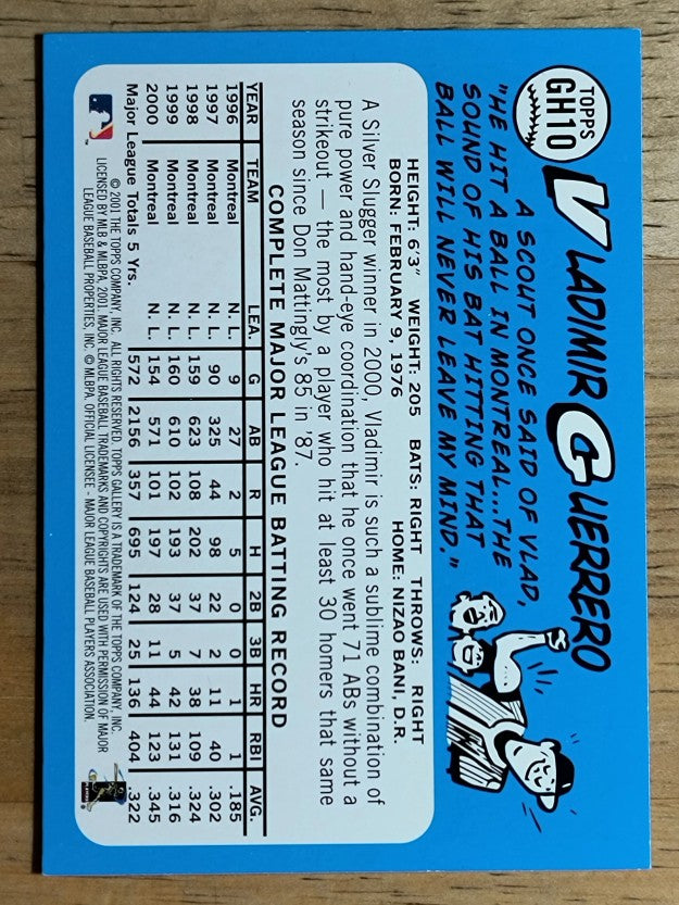 2001 Topps Gallery Heritage #GH10 Vladimir Guerrero