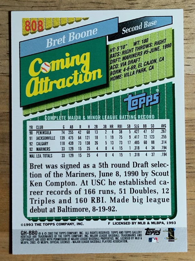 2002 Topps Gallery Heritage #GHBBO Bret Boone 93