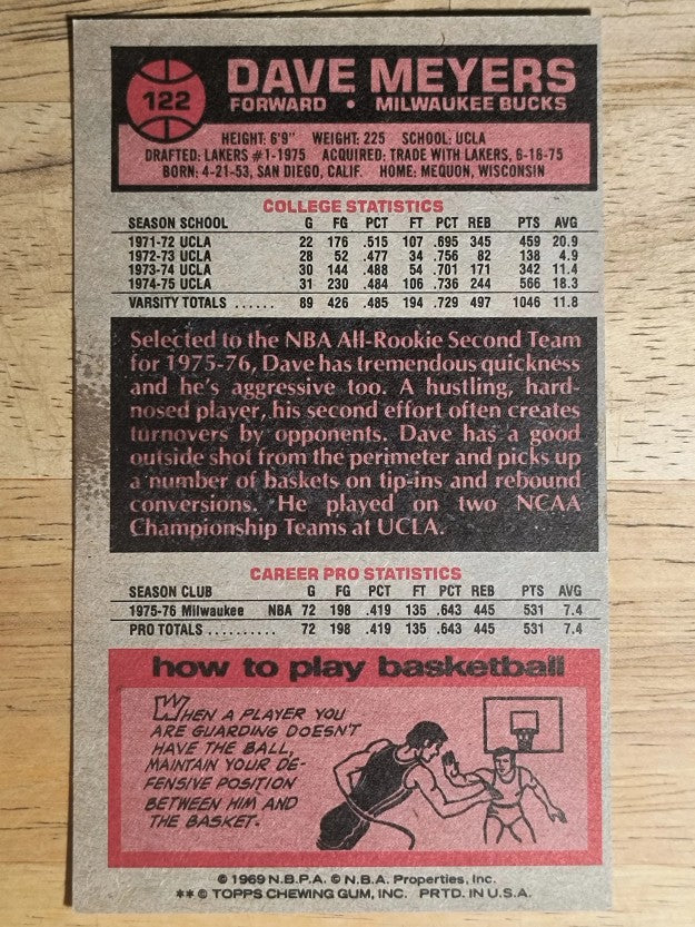 1976-77 Topps #122 Dave Meyers RC (VGEX)
