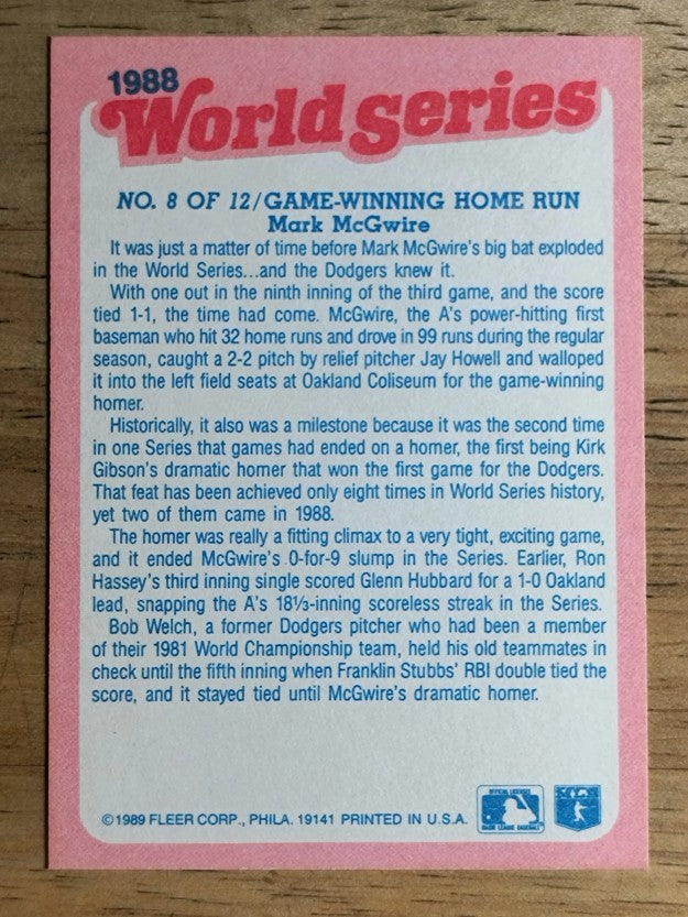 1989 Fleer World Series #8 Mark McGwire