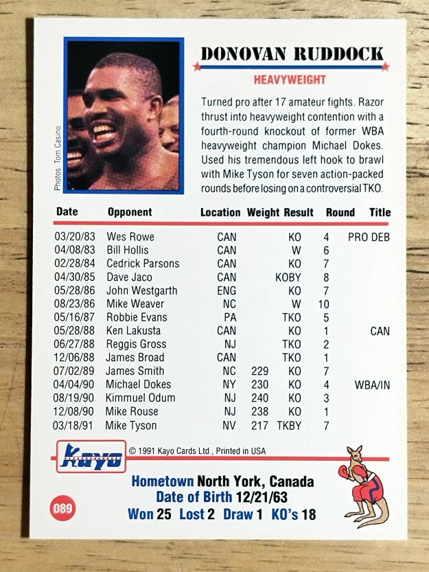 1991 Kayo #89 Donovan Ruddock