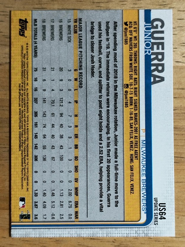 2019 Topps Update #US64 Junior Guerra