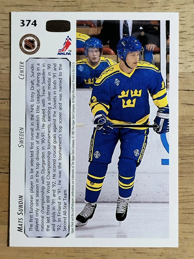 1992-93 Upper Deck #374 Mats Sundin