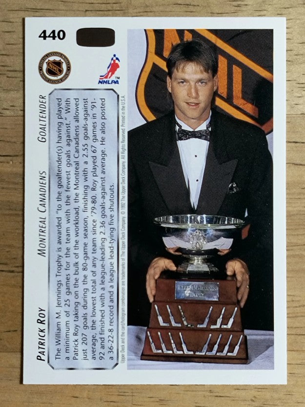 1992-93 Upper Deck #440 Patrick Roy AW/William M. Jennings