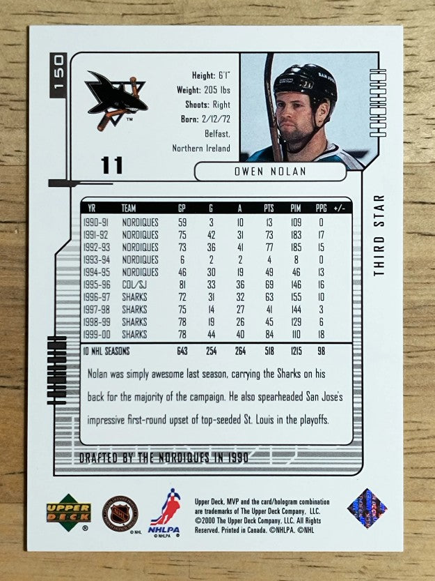 2000-01 Upper Deck MVP Third Stars #150 Owen Nolan