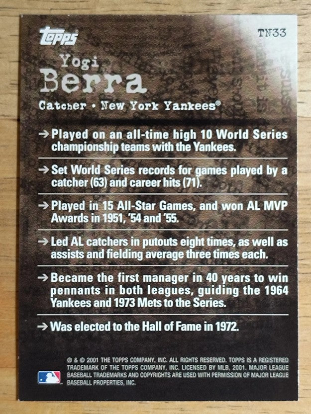 2001 Topps Noteworthy #TN33 Yogi Berra