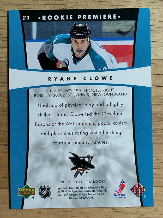 2005-06 Upper Deck Trilogy #213 Ryane Clowe RC