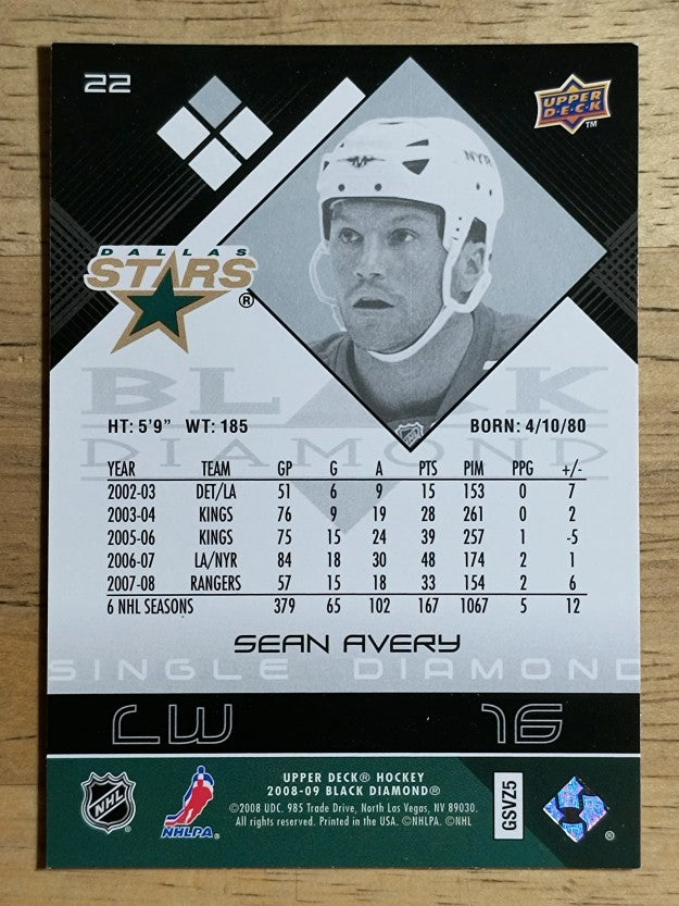 2008-09 Black Diamond #22 Sean Avery