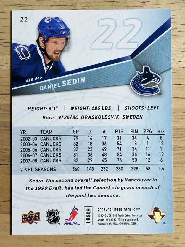 2008-09 Upper Deck Ice #22 Daniel Sedin