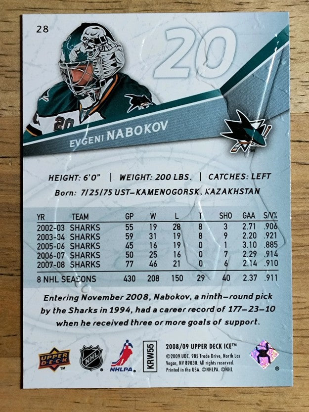 2008-09 Upper Deck Ice #28 Evgeni Nabokov