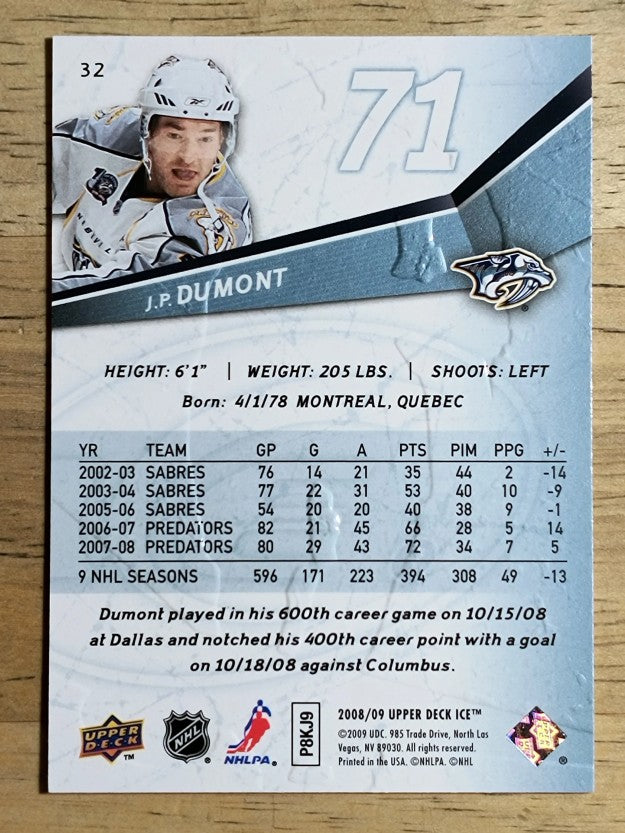 2008-09 Upper Deck Ice #32 J.P. Dumont