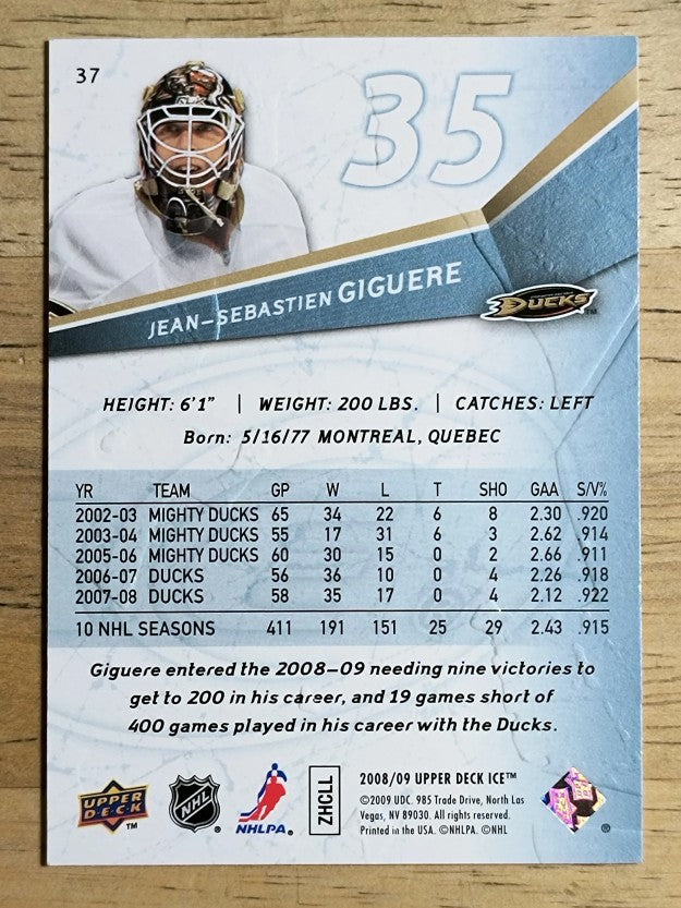 2008-09 Upper Deck Ice #37 Jean-Sebastien Giguere
