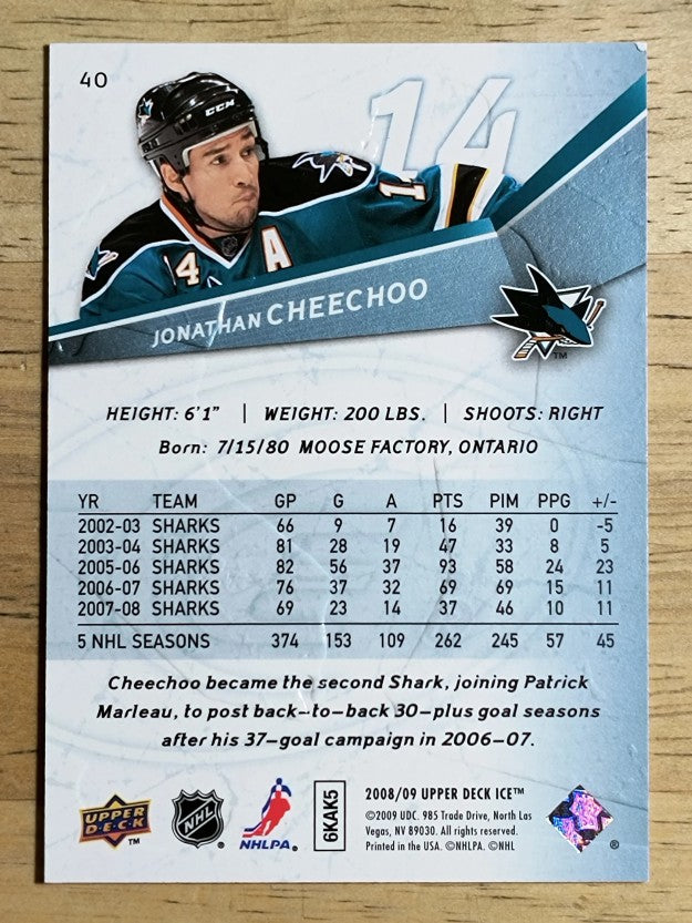 2008-09 Upper Deck Ice #40 Jonathan Cheechoo
