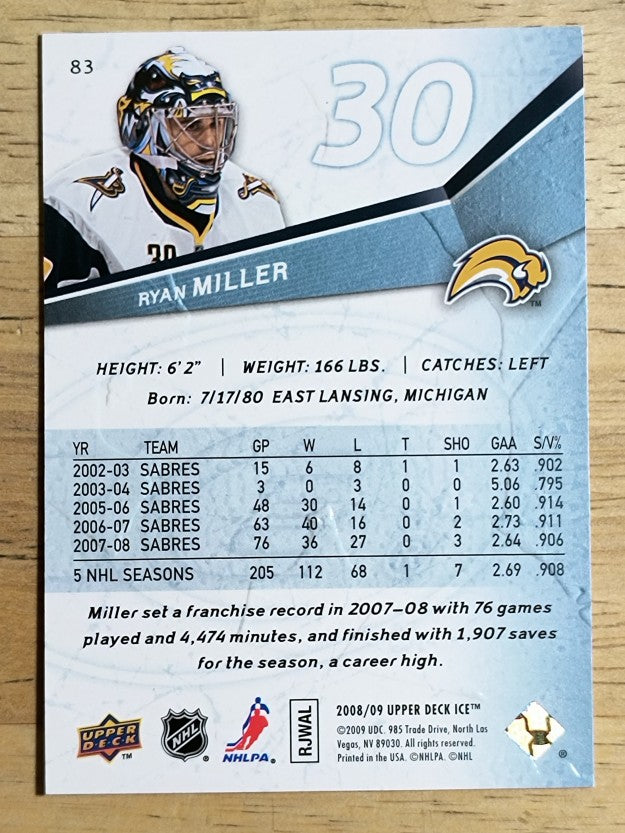 2008-09 Upper Deck Ice #83 Ryan Miller
