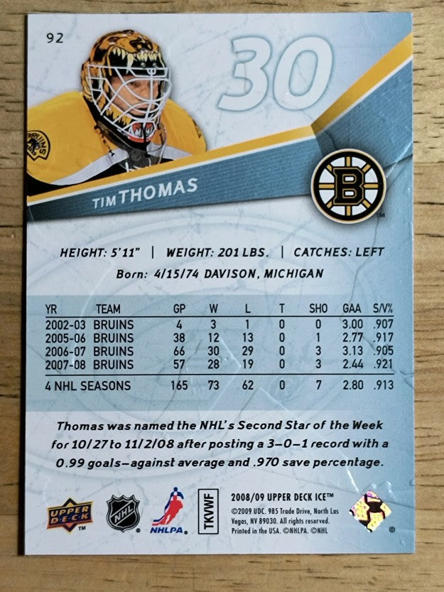 2008-09 Upper Deck Ice #92 Tim Thomas