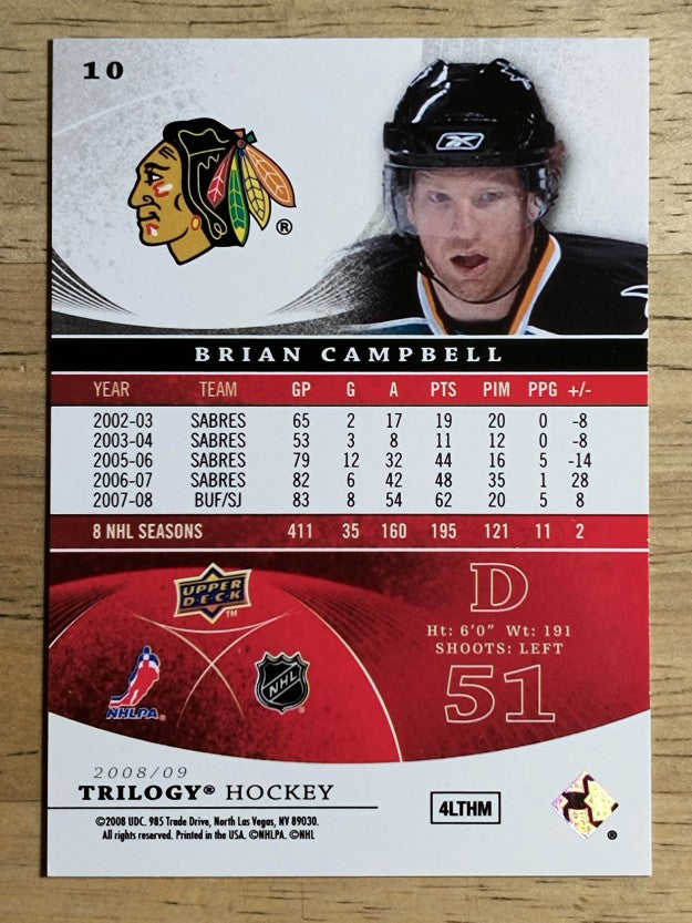 2008-09 Upper Deck Trilogy #10 Brian Campbell