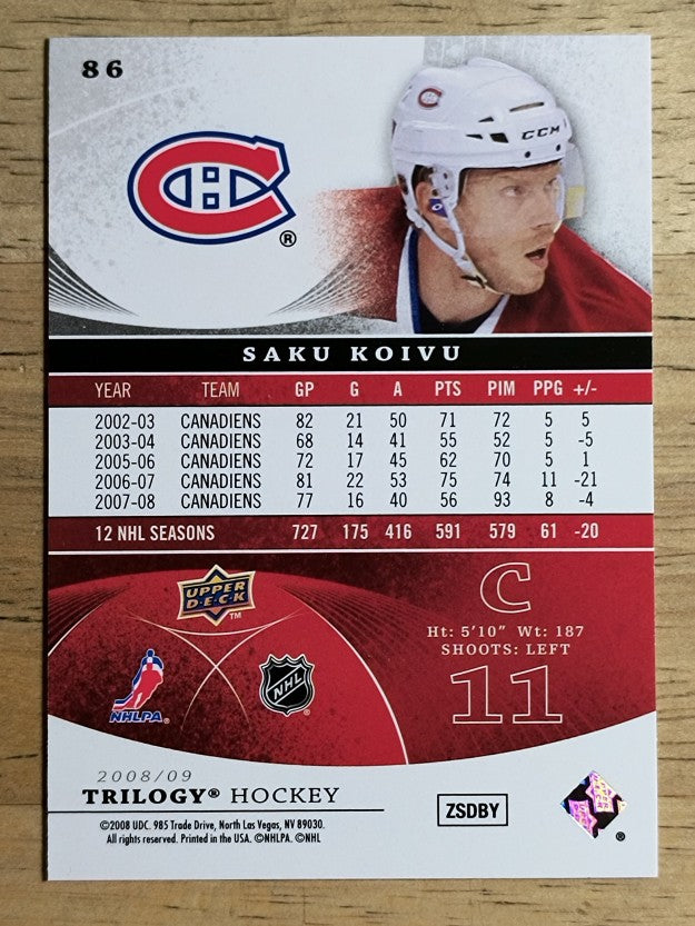 2008-09 Upper Deck Trilogy #86 Saku Koivu