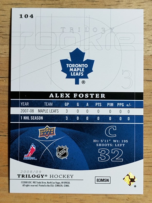 2008-09 Upper Deck Trilogy #104 Alex Foster RC
