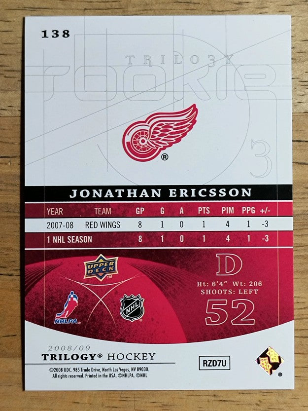 2008-09 Upper Deck Trilogy #138 Jonathan Ericsson RC