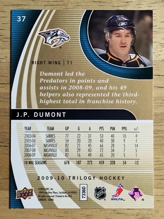 2009-10 Upper Deck Trilogy #37 J.P. Dumont