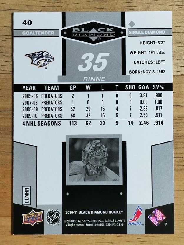 2010-11 Black Diamond #40 Pekka Rinne