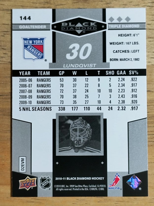 2010-11 Black Diamond #144 Henrik Lundqvist