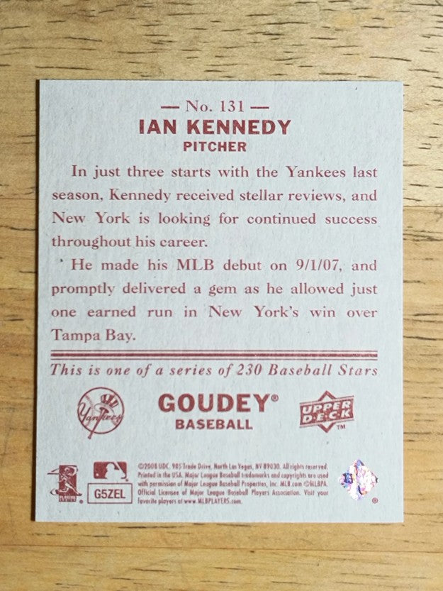 2008 Upper Deck Goudey Mini Red Backs #131 Ian Kennedy (EXMT)