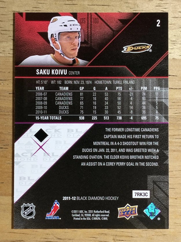2011-12 Black Diamond #2 Saku Koivu