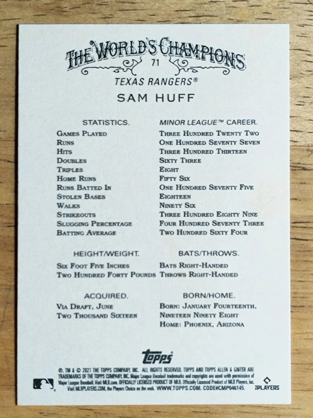 2021 Topps Allen and Ginter #71 Sam Huff RC